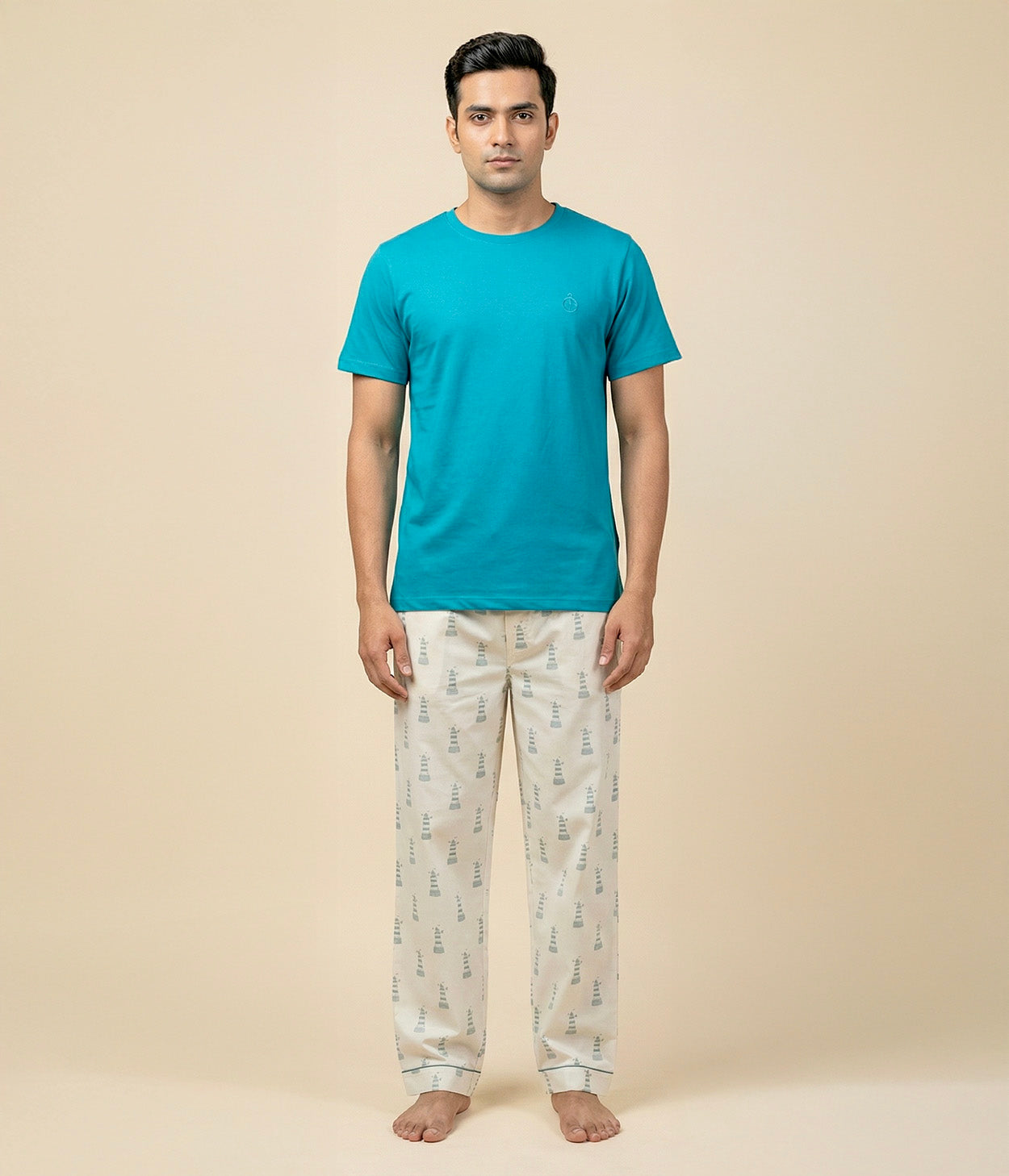 Lighthouse Cream Printed Mens Pyjama