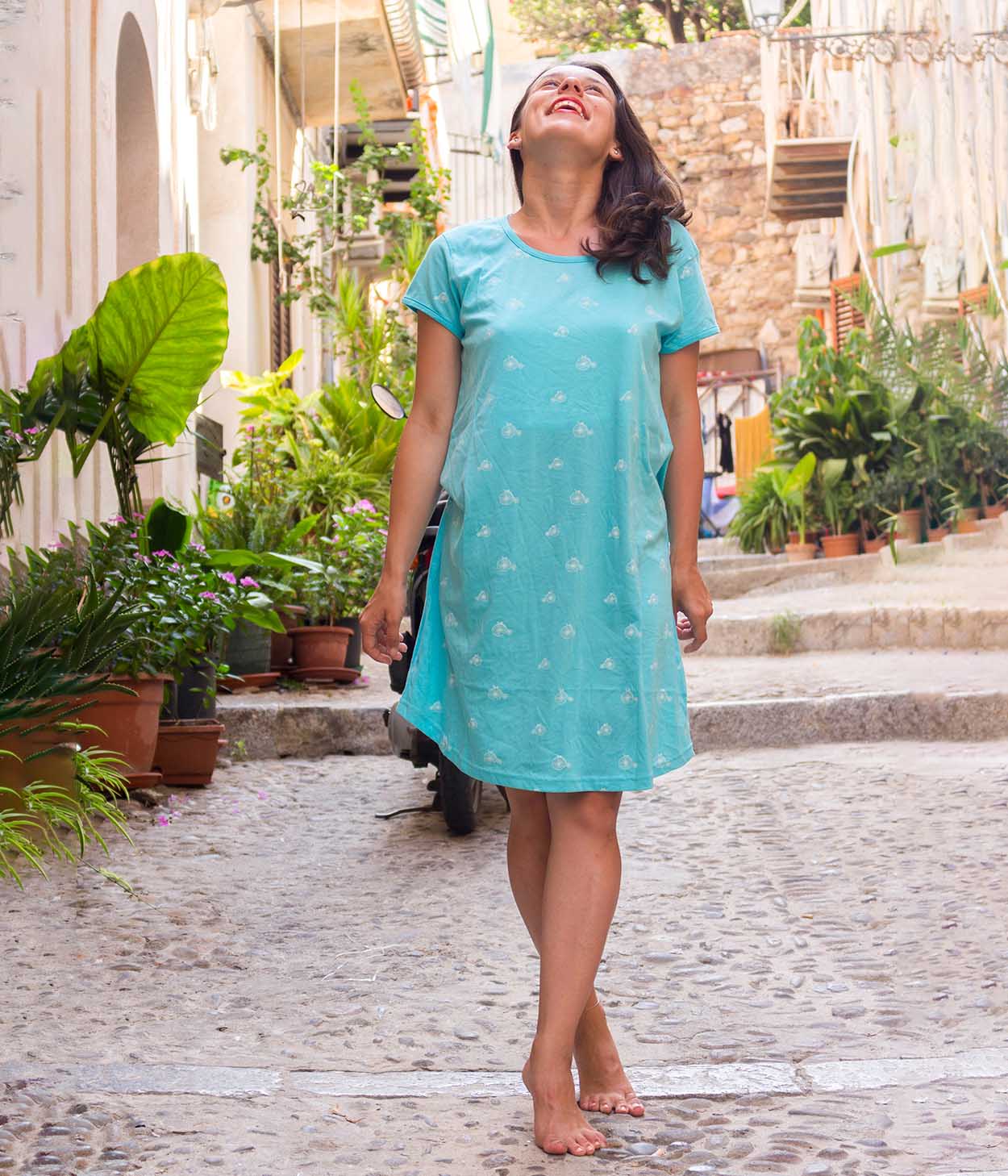 Vintage Cycles Aqua Printed Womens Sleeptee