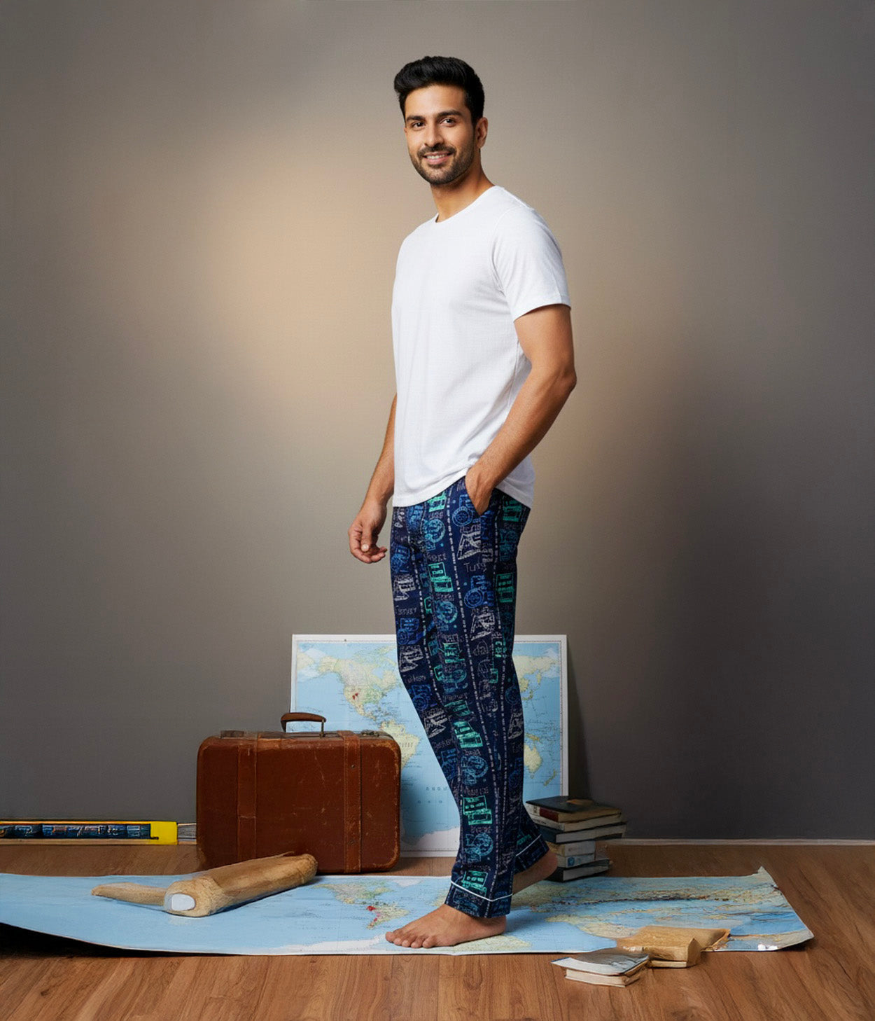 Wanderlove Navy Printed Mens Pyjama