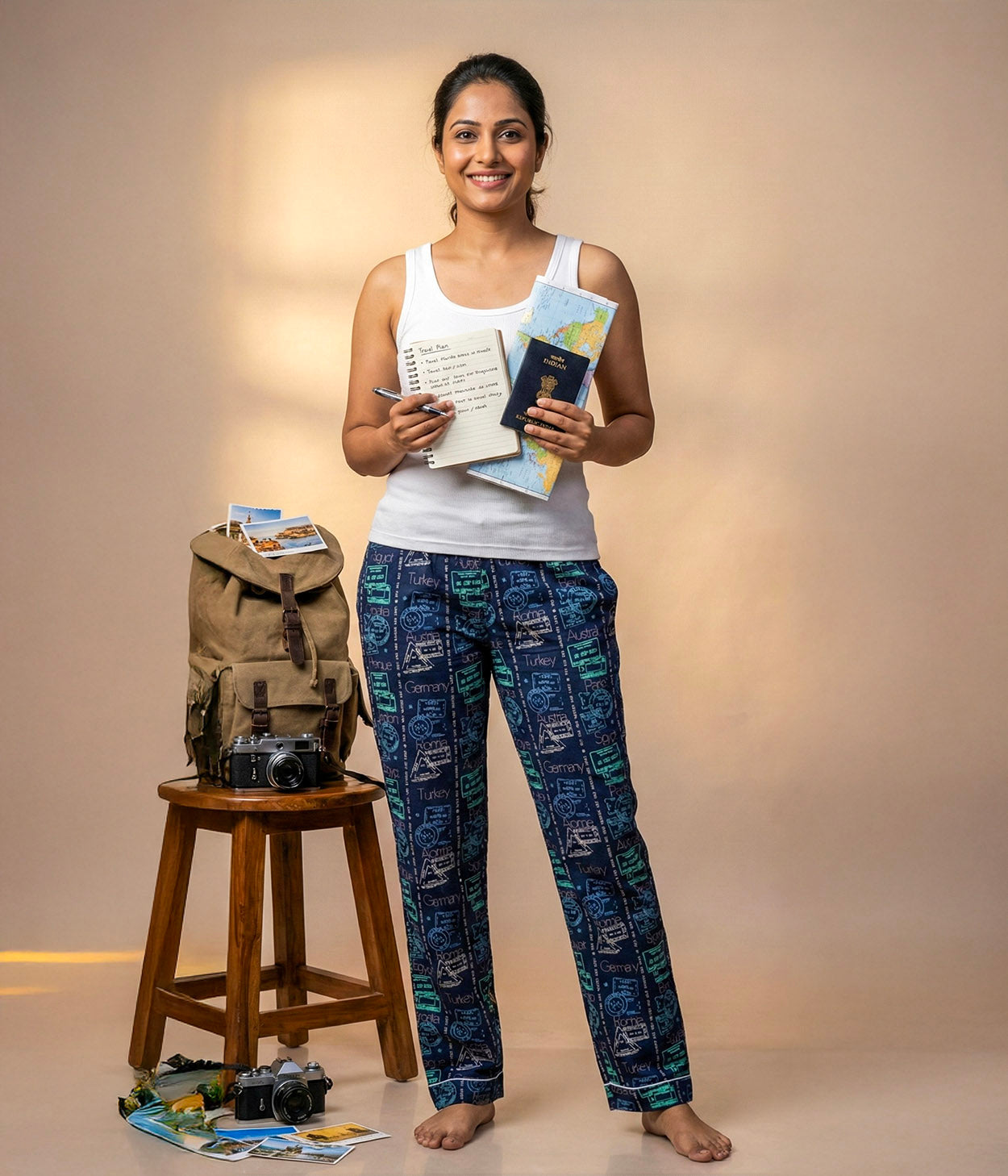 Wanderlove Navy Printed Womens Pyjama