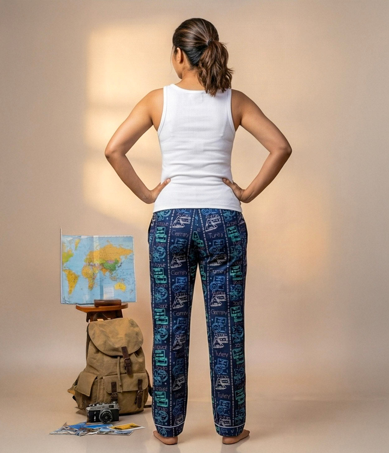 Wanderlove Navy Printed Womens Pyjama