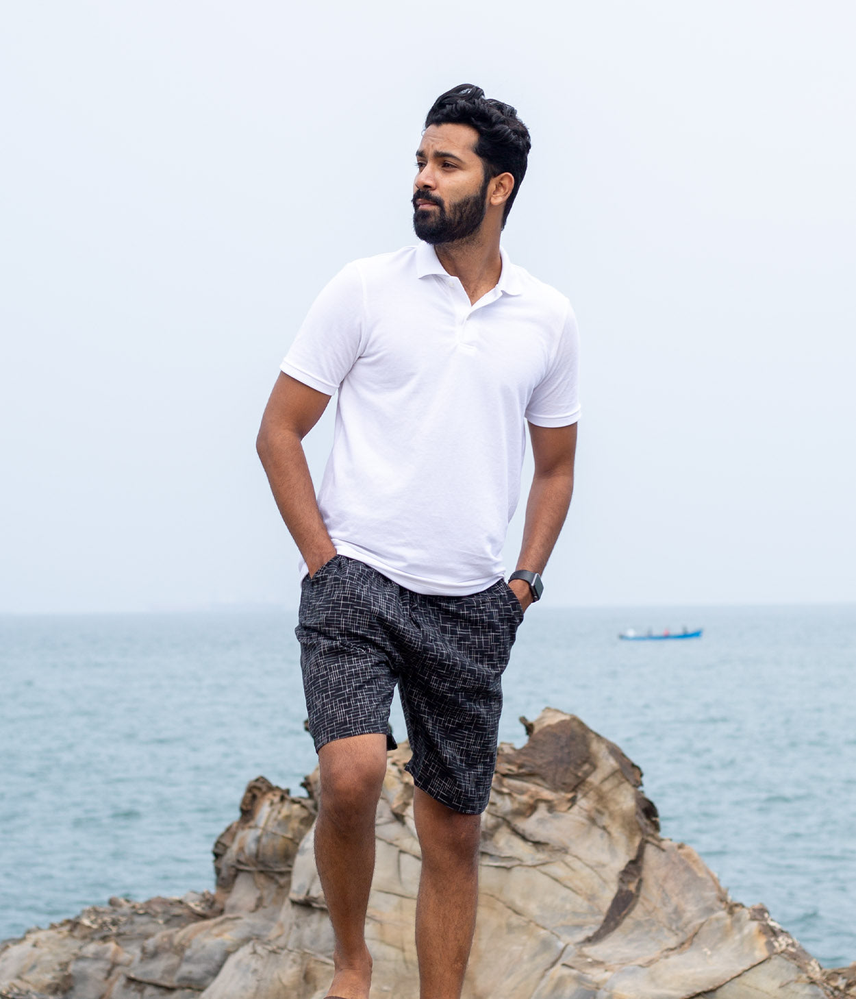 Black Checks Ikat Mens Shorts
