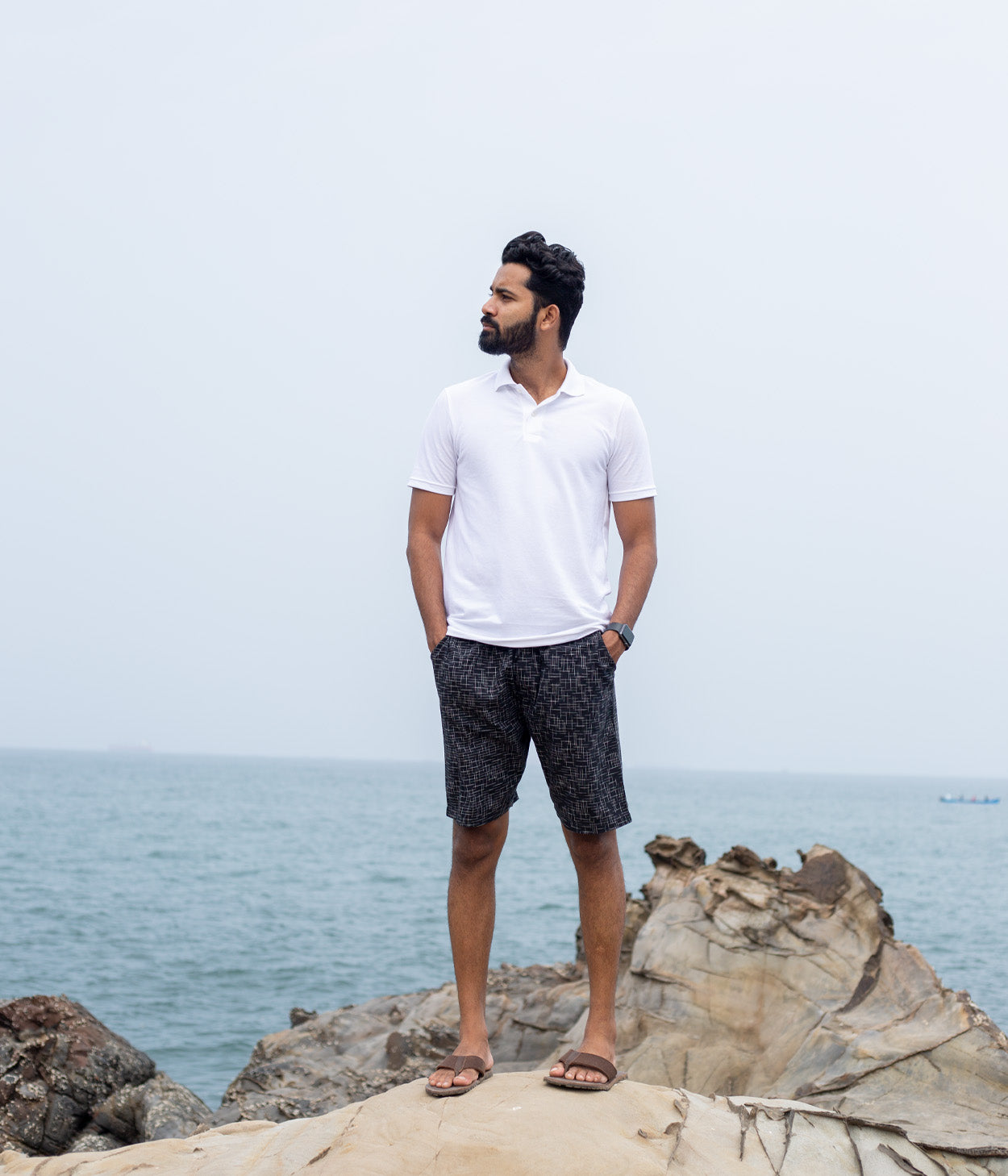 Black Checks Ikat Mens Shorts