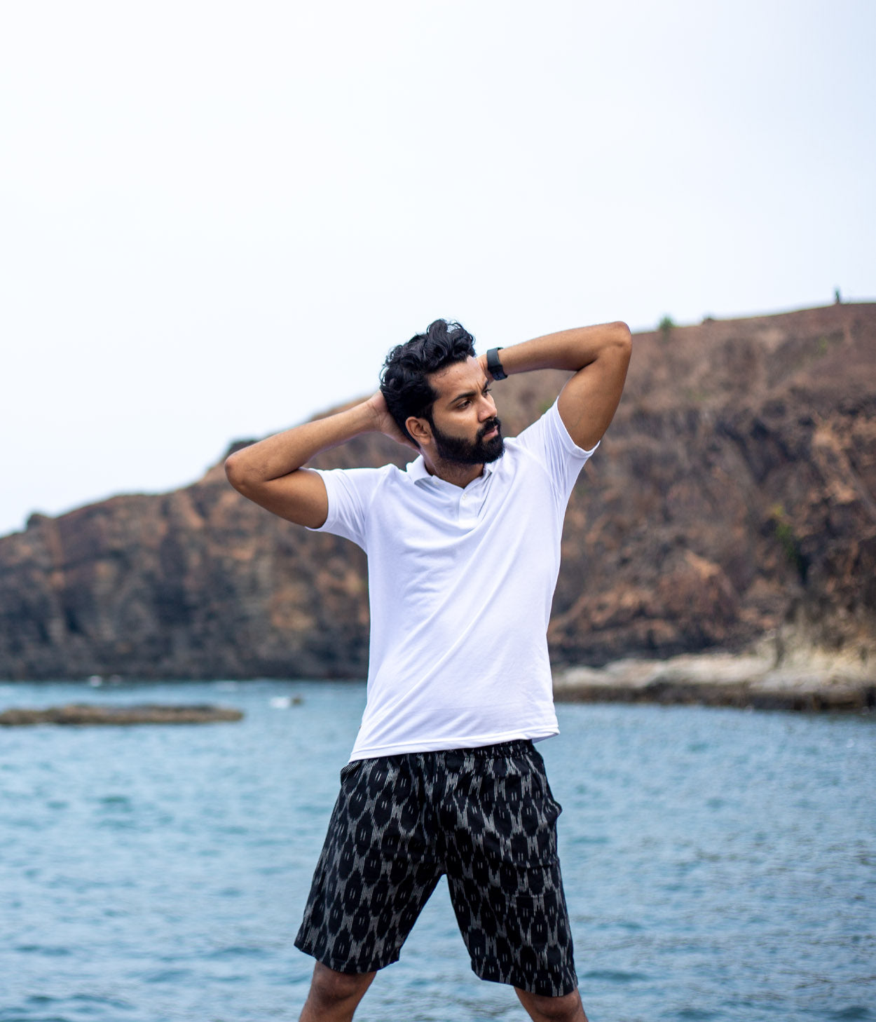 Black-White Patterned Ikat Mens Shorts