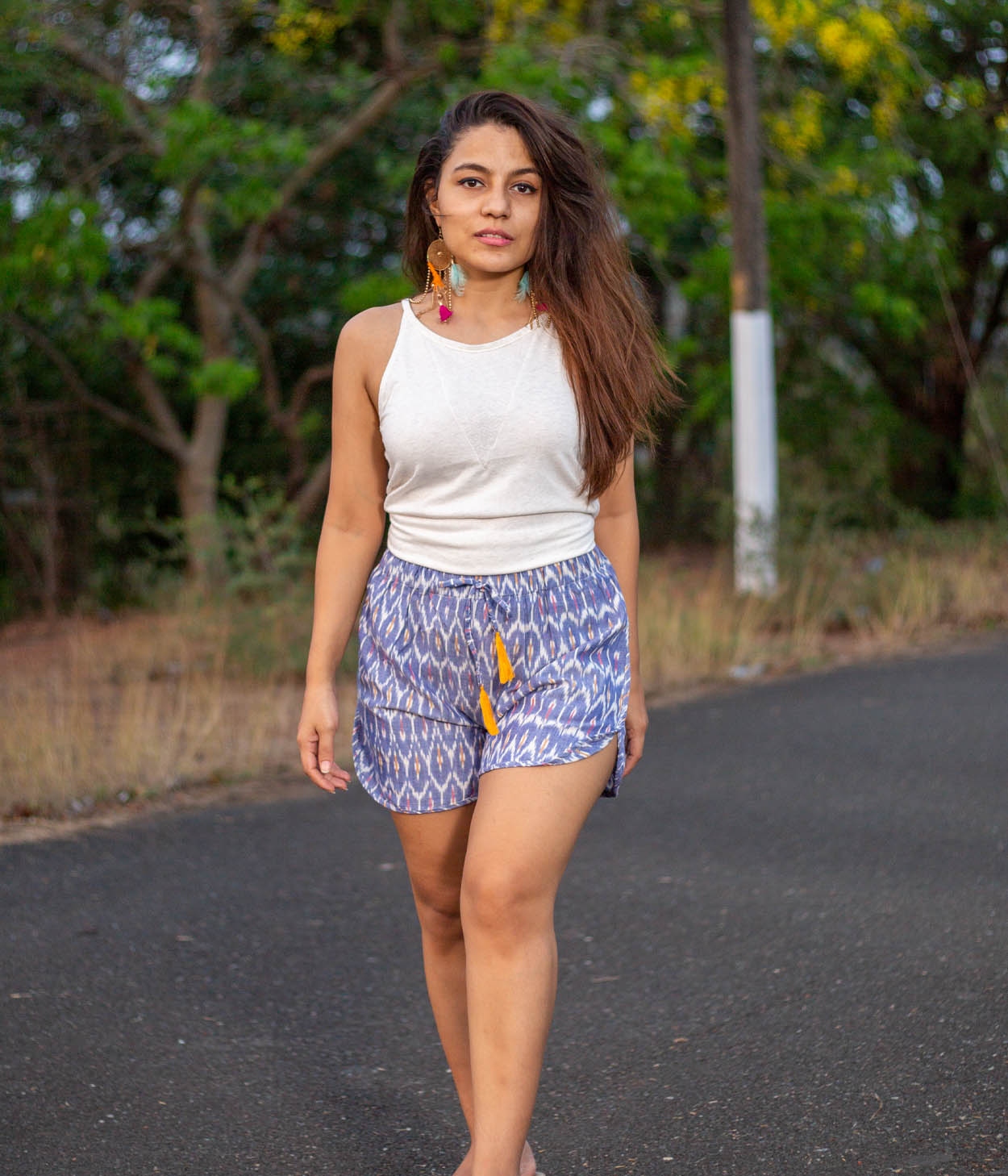 Blue Patterned Ikat Womens Shorts