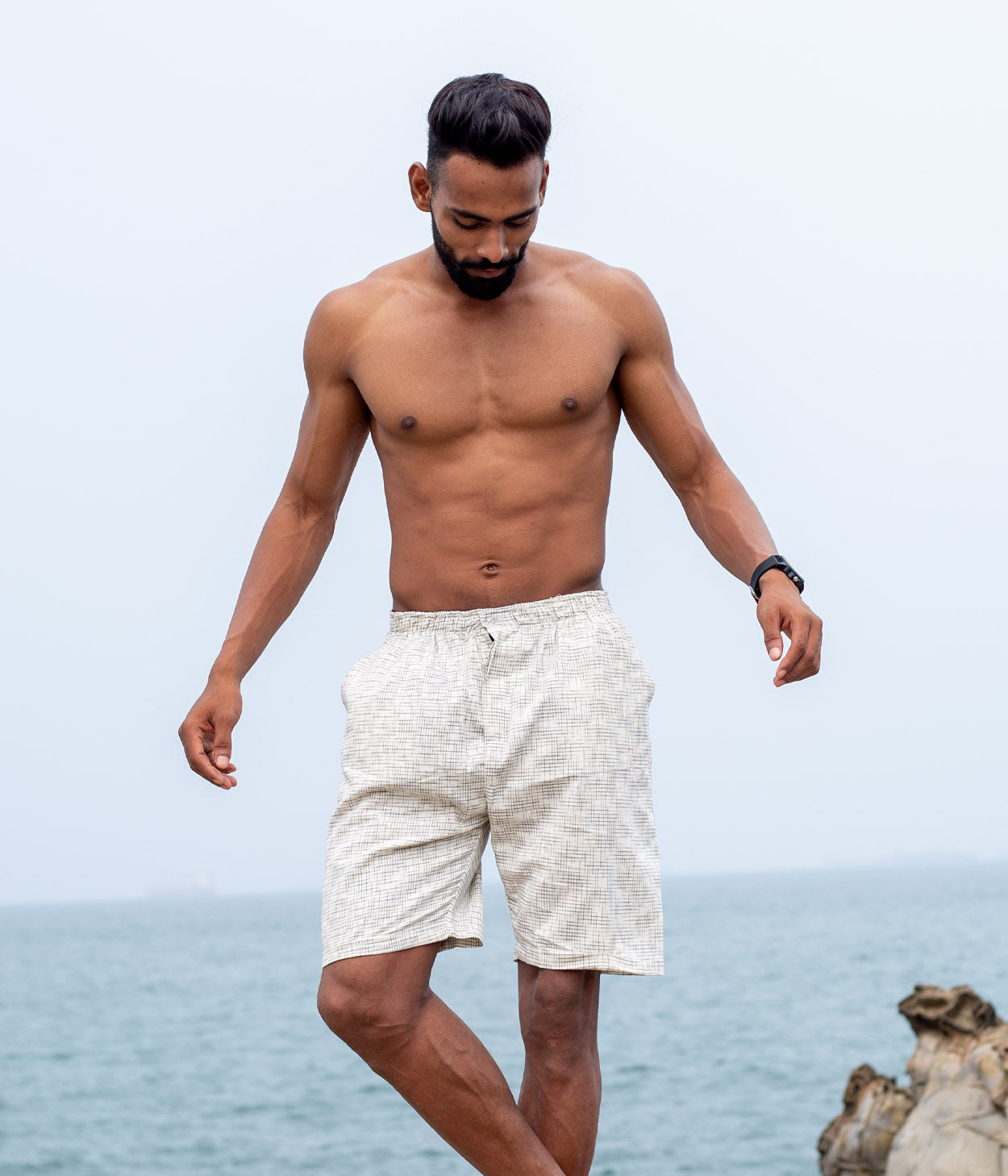 Cream Checks Ikat Mens Shorts