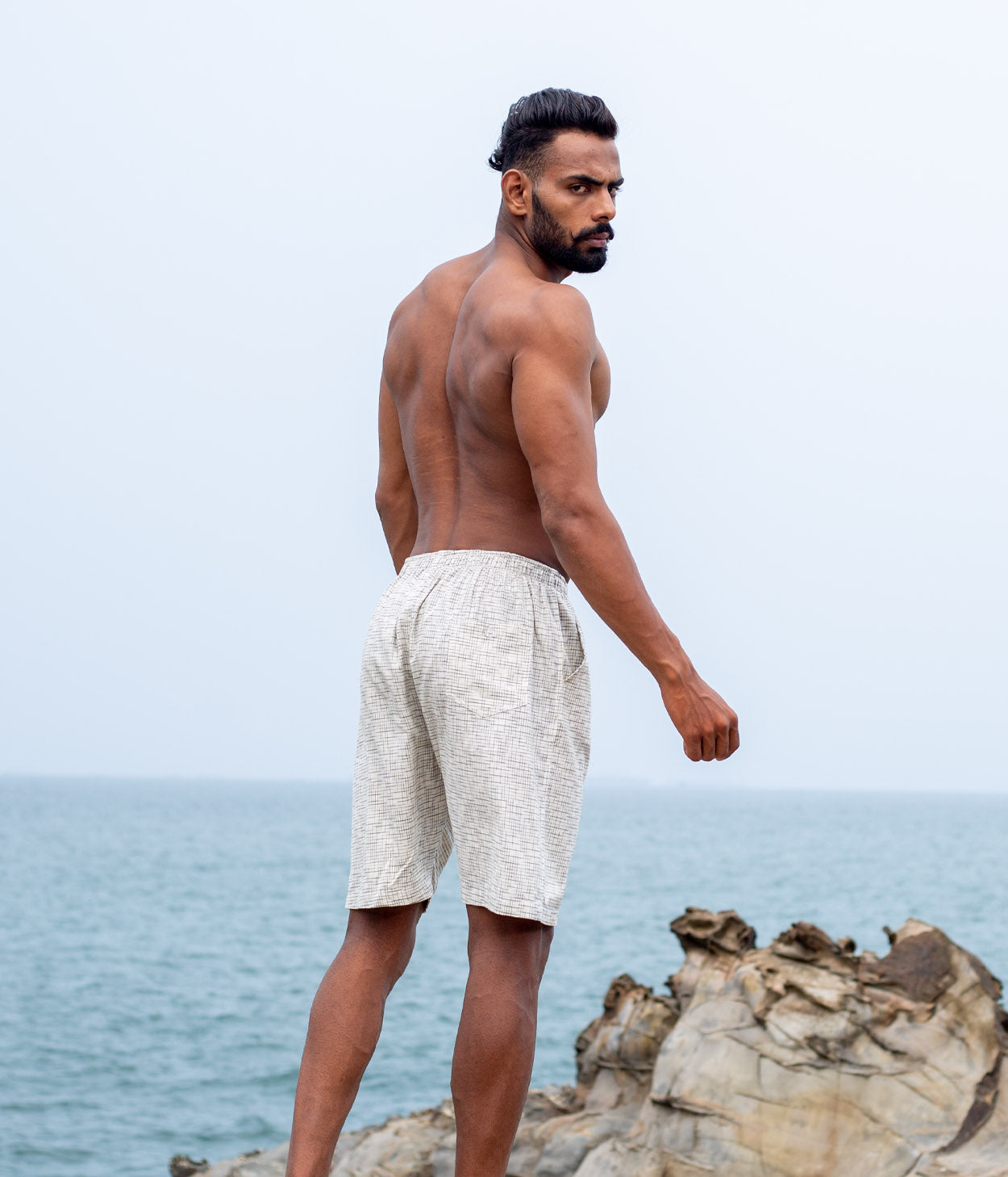 Cream Checks Ikat Mens Shorts