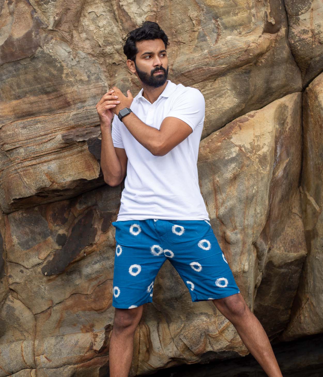 Teal-White Circles Ikat Mens Shorts