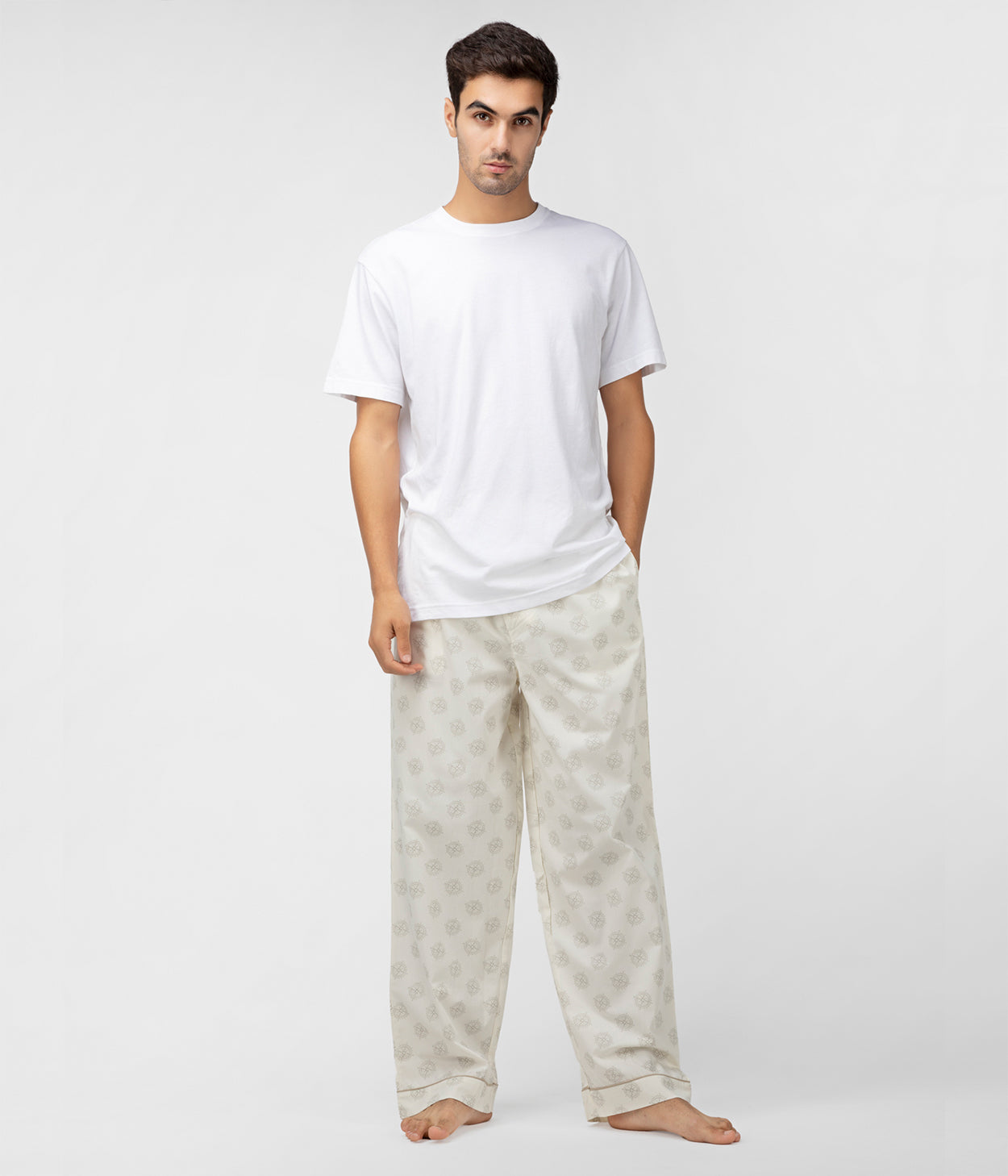 Compass Cream Printed Mens Pyjama