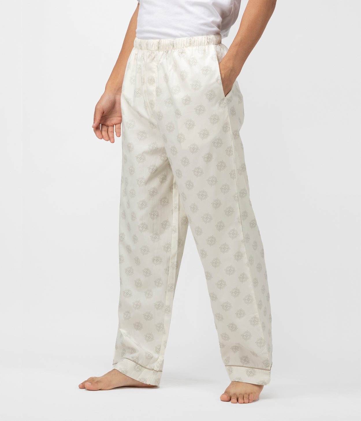Compass Cream Printed Mens Pyjama