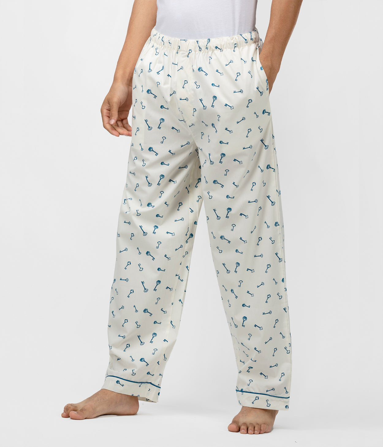 Keys Cream Printed Mens Pyjama