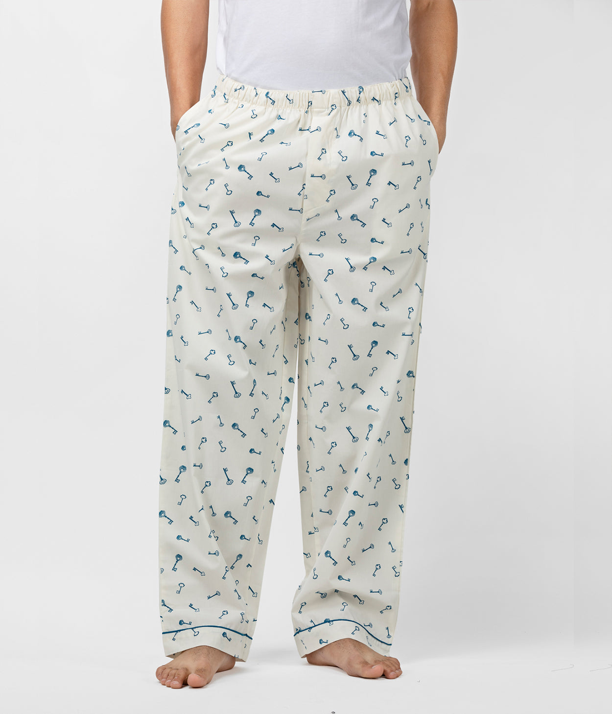 Keys Cream Printed Mens Pyjama