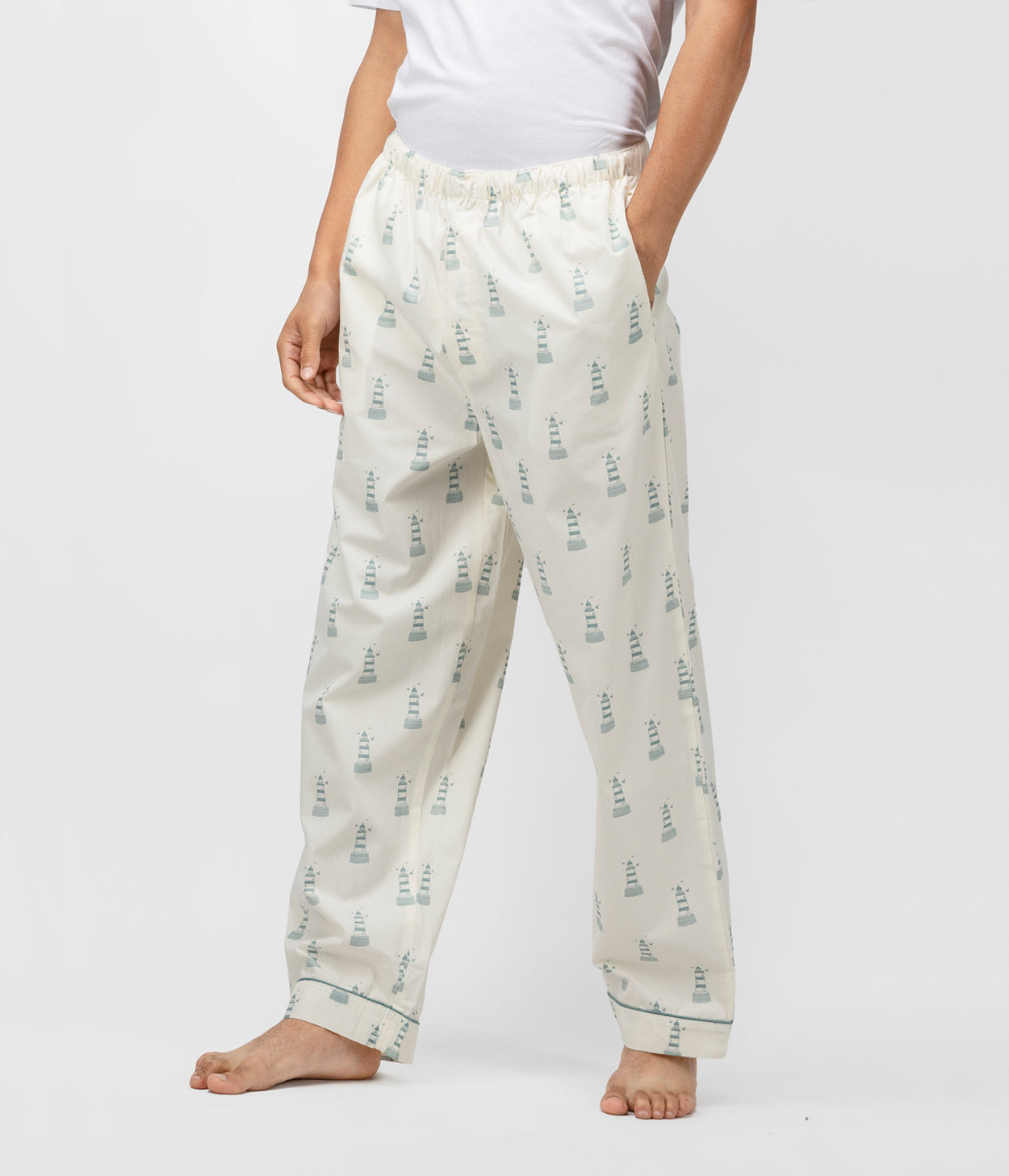 Lighthouse Cream Printed Mens Pyjama