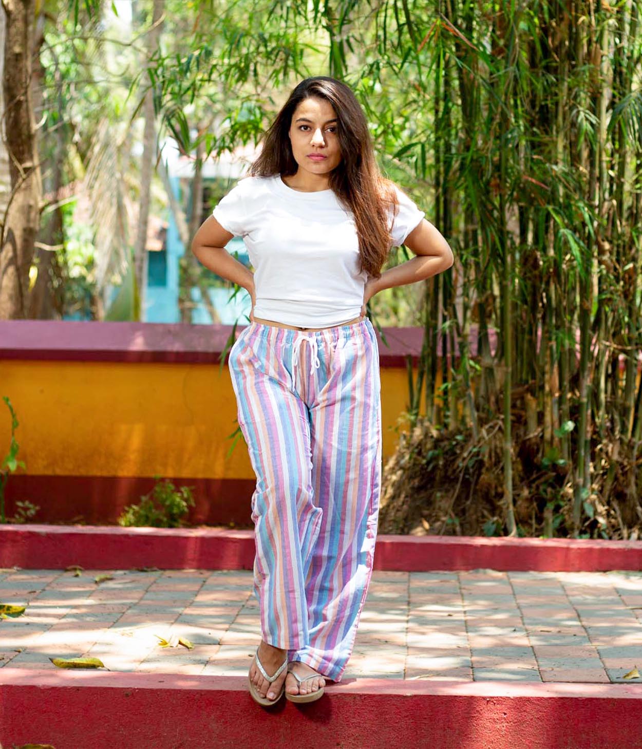 Multicolor Striped Womens Pyjama