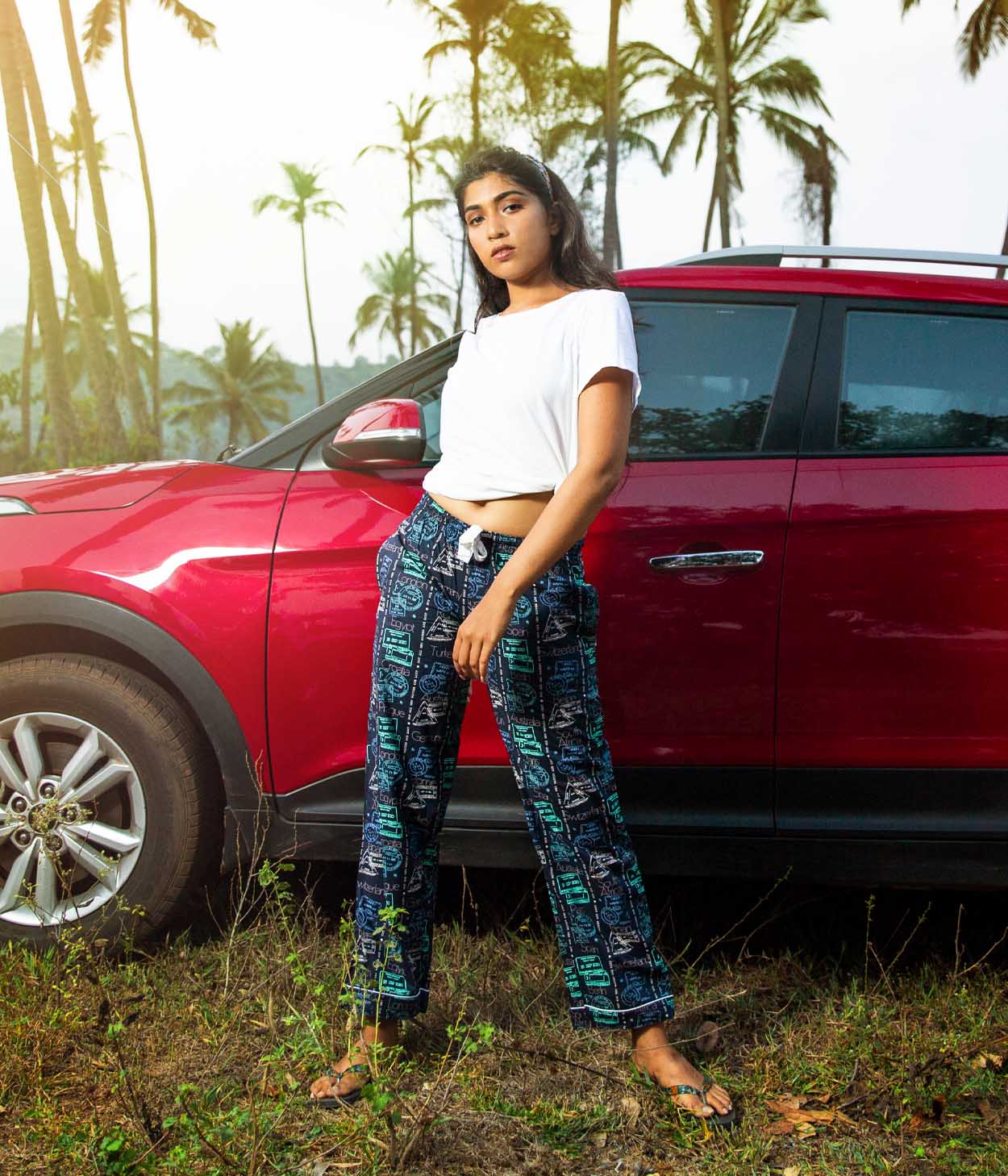 Wanderlove Navy Printed Womens Pyjama