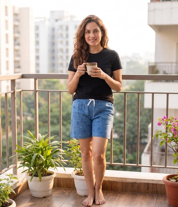 Azure Bloom Womens Knit Shorts