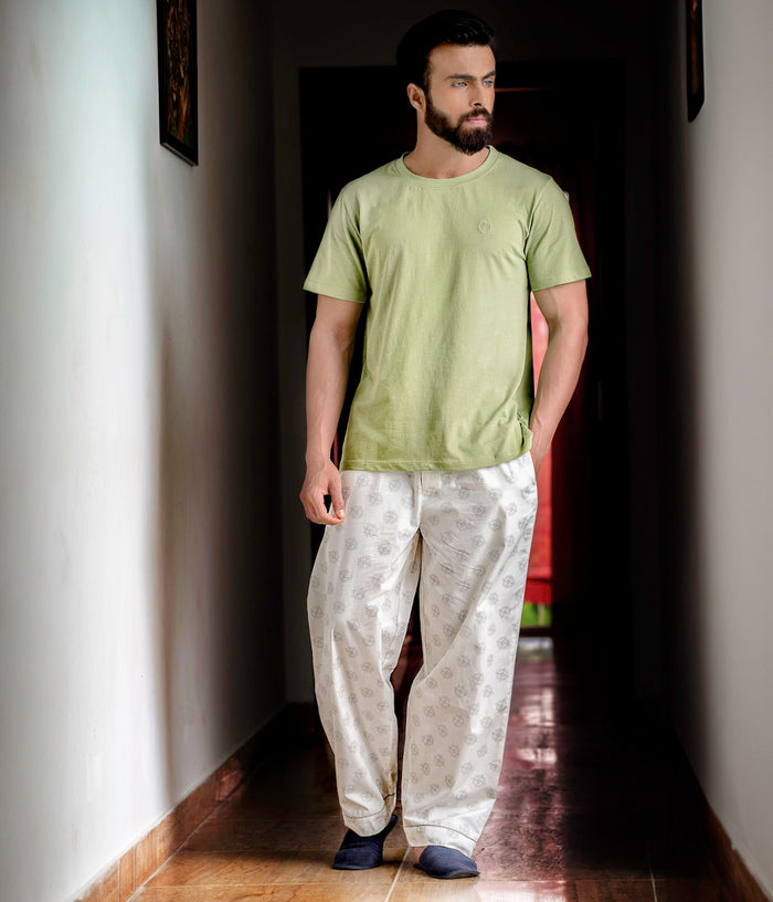 Compass Cream Printed Mens Pyjama