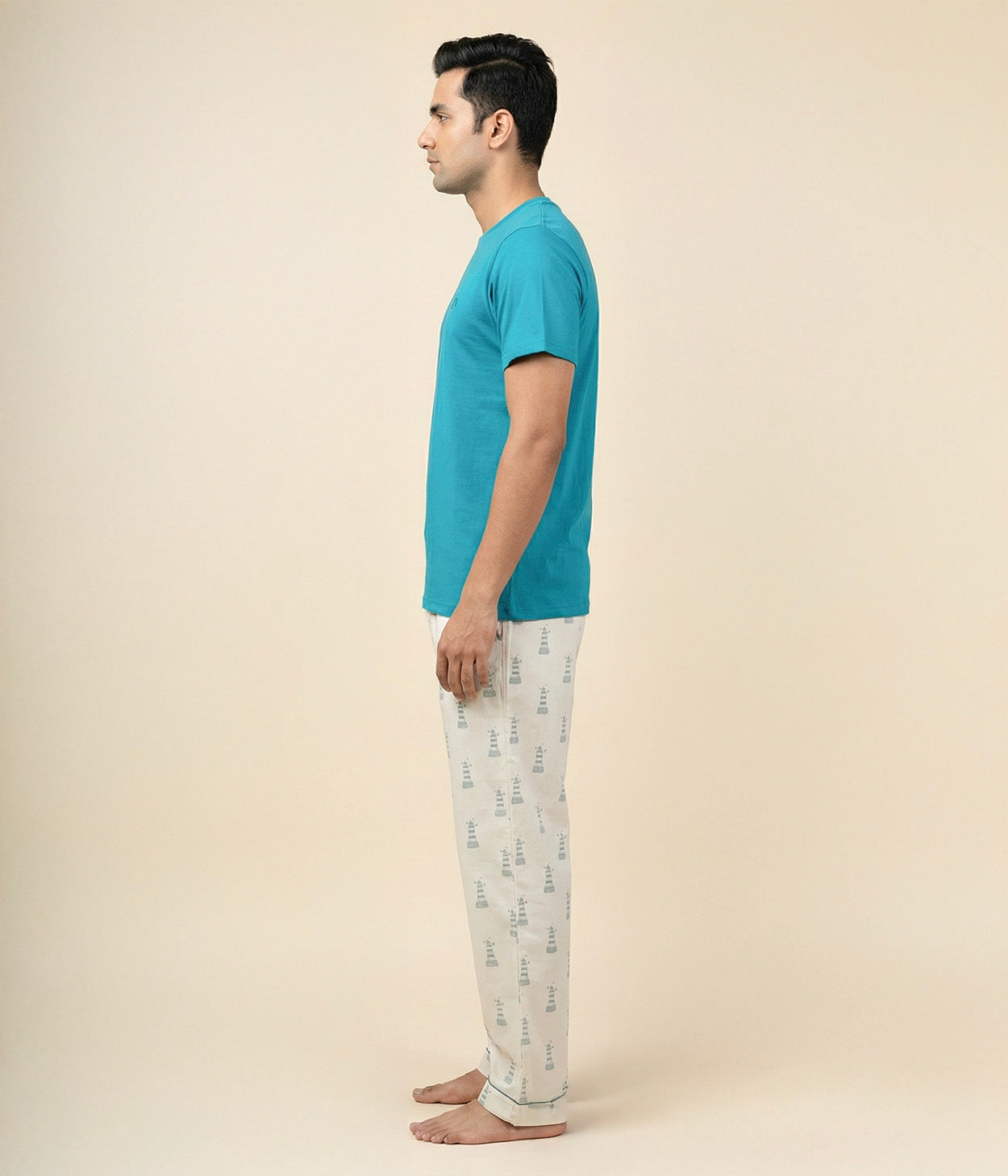 Lighthouse Cream Printed Mens Pyjama