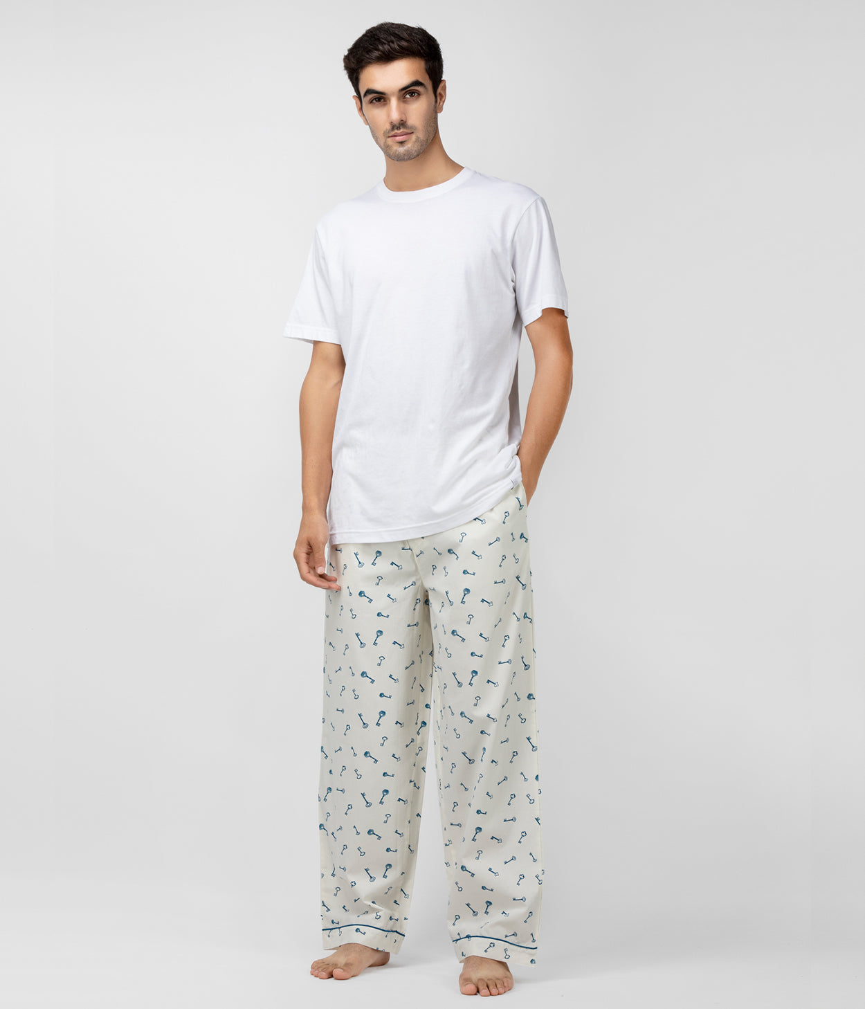 Keys Cream Printed Mens Pyjama