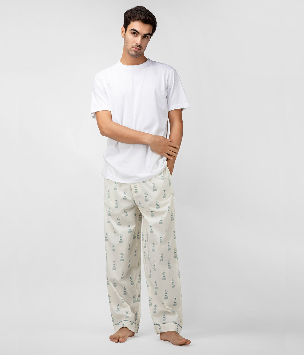 Lighthouse Cream Printed Mens Pyjama