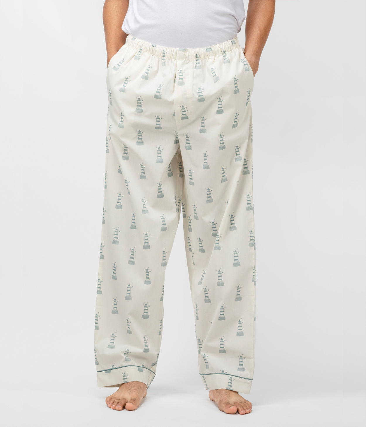 Lighthouse Cream Printed Mens Pyjama