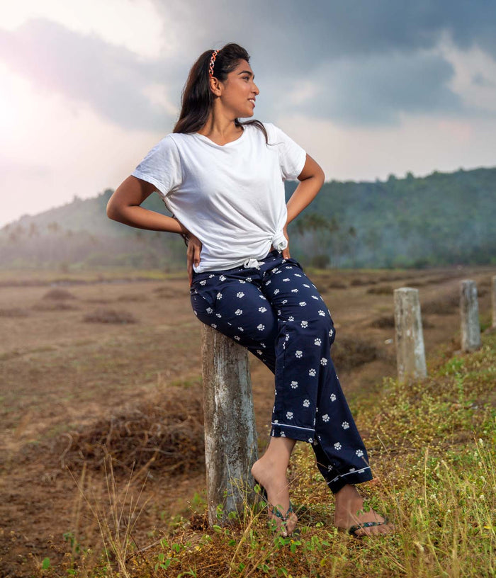 Paws Navy Printed Womens Pyjama