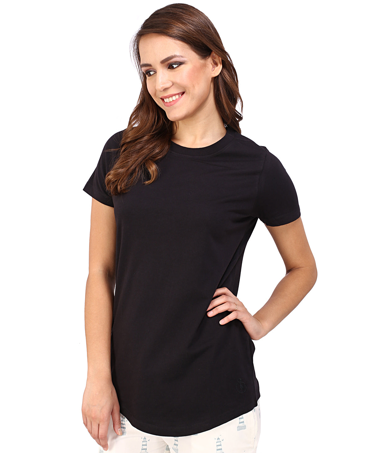 Black Solid Womens T-Shirt