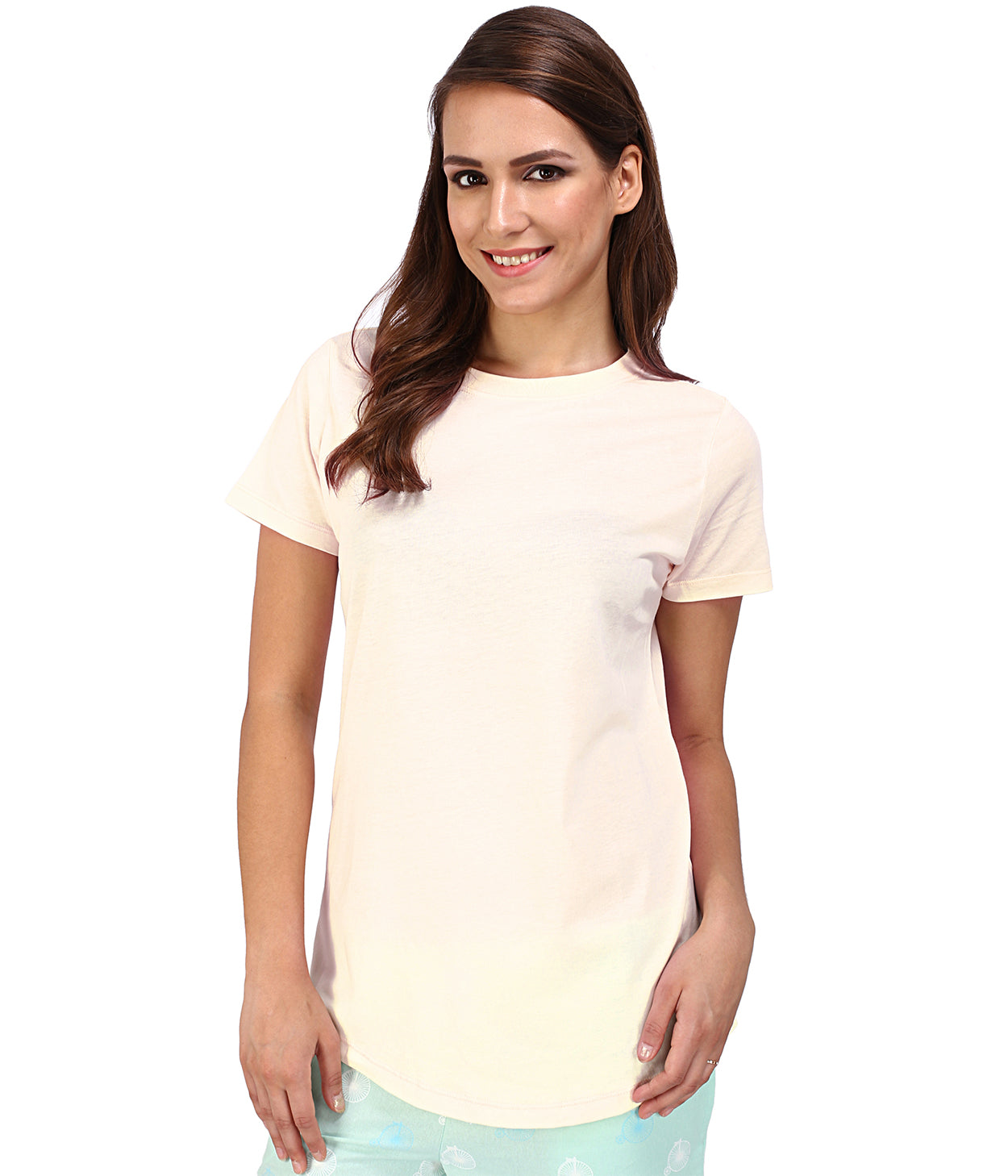 Cream Solid Womens T-Shirt